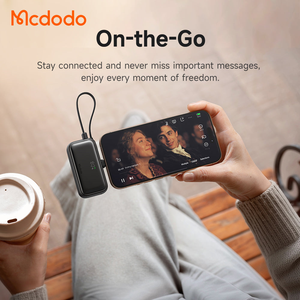 Mcdodo 22.5W Digital Display 5000mAh Pocket Power Bank with Built-in Cable & Connector (For USB-C)