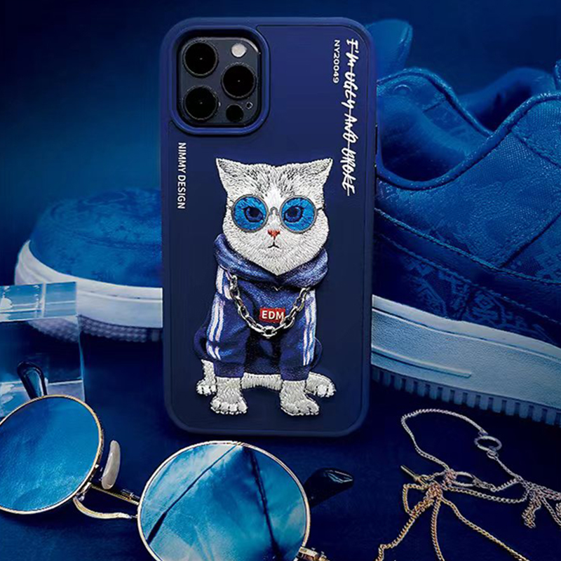 NIMMY Adorable Big Eye Animal  Embroidery PU Leather Case For iPhone 15 Series