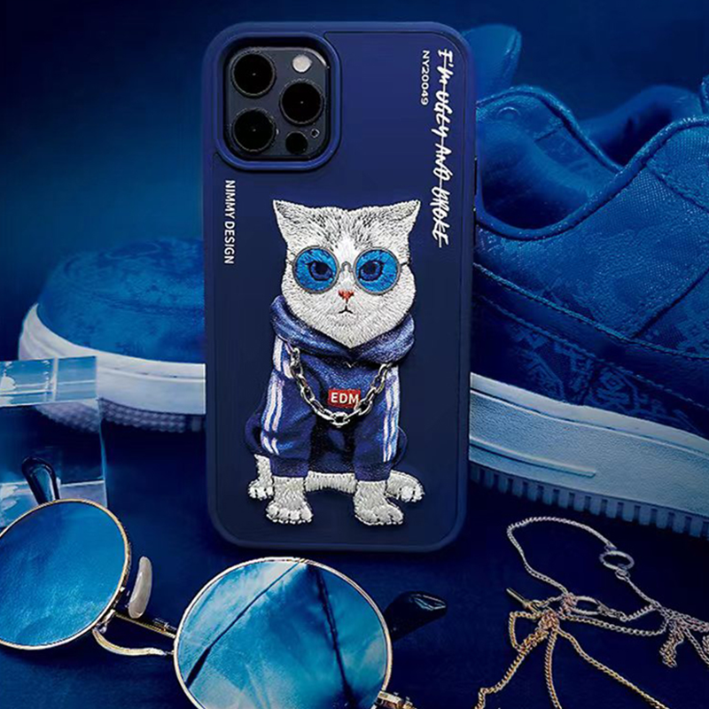 NIMMY Adorable Big Eye Animal  Embroidery PU Leather Case For iPhone 14 Series