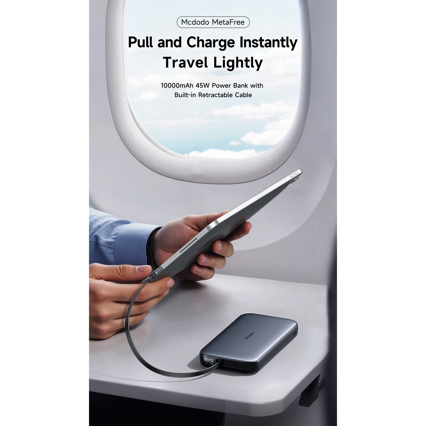 Mcdodo 45W LED Display  Power Bank 10000mAh Built-in USB-C Retractable Cable