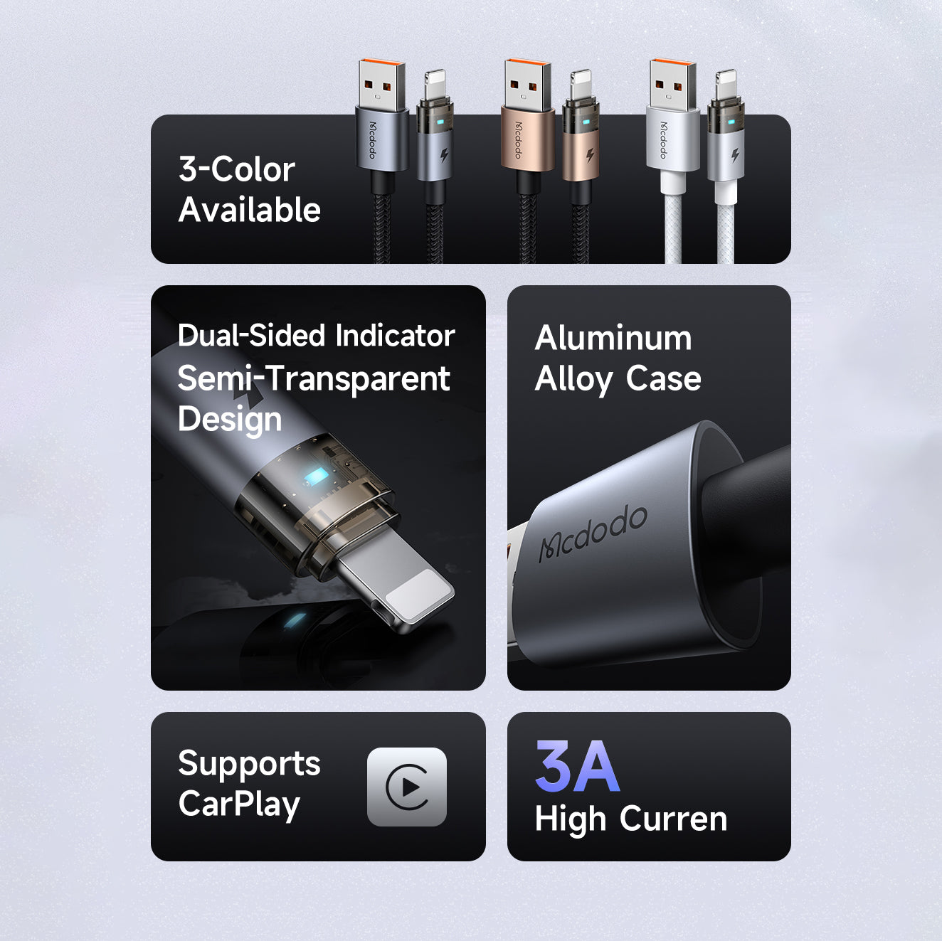 Mcdodo Lightning Transparent Cable with Charging Light 1.2m
