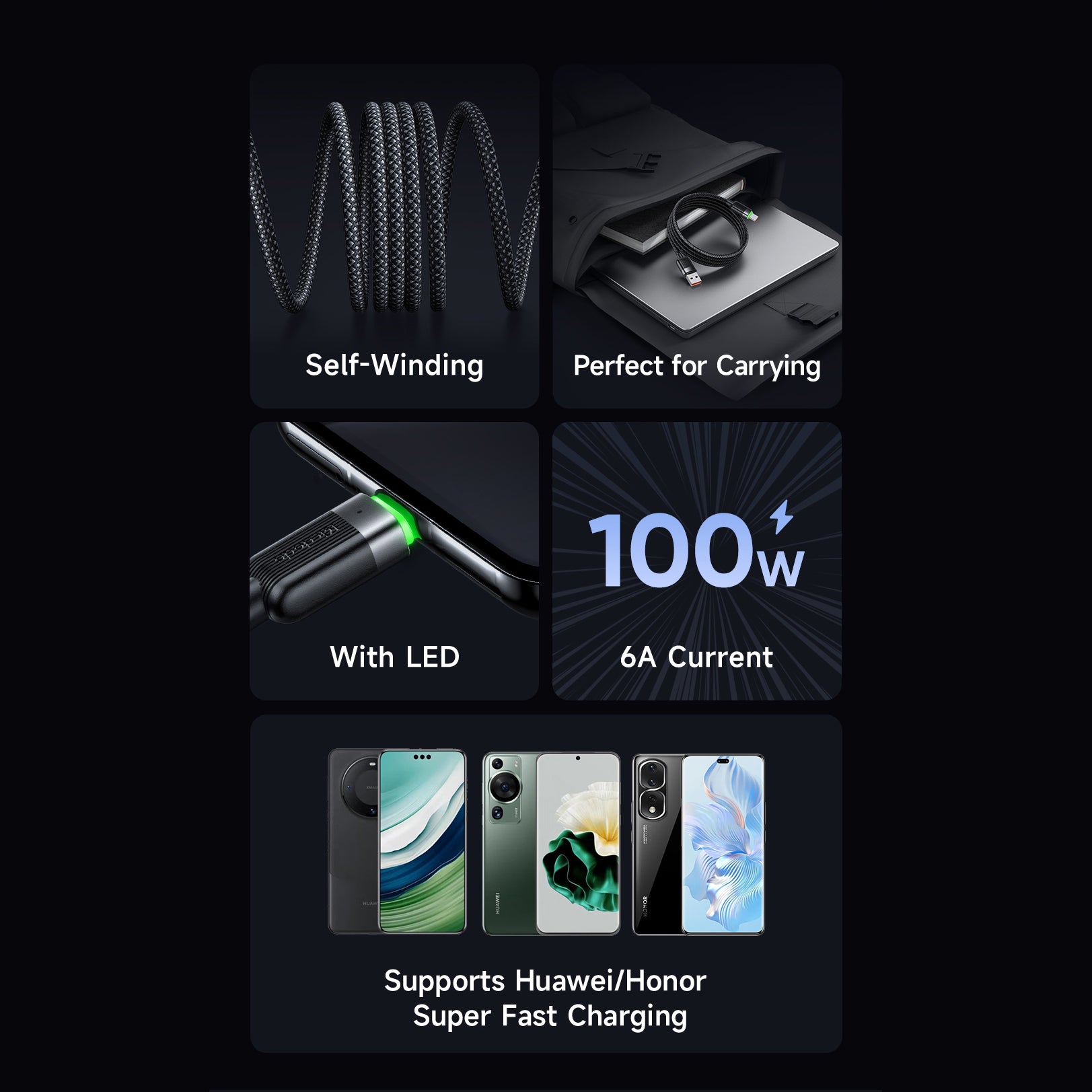 Mcdodo USB-A to USB-C 6A  Magnetic Self-Winding Data Cable 1.2m