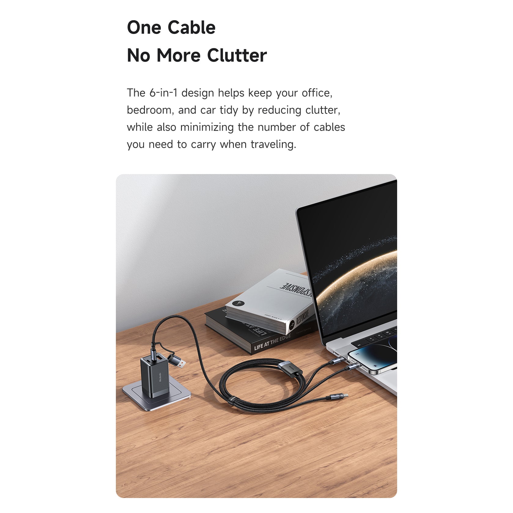 Medodo 2 in 3 100W USB-A/C to Lightning+Micro+USB-C Transparent Cable with Charging Light 1.2m