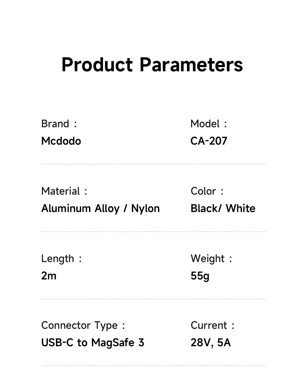 Mcdodo 140W USB-C to Magsafe 3 Magnetic Cable with LED 2m
