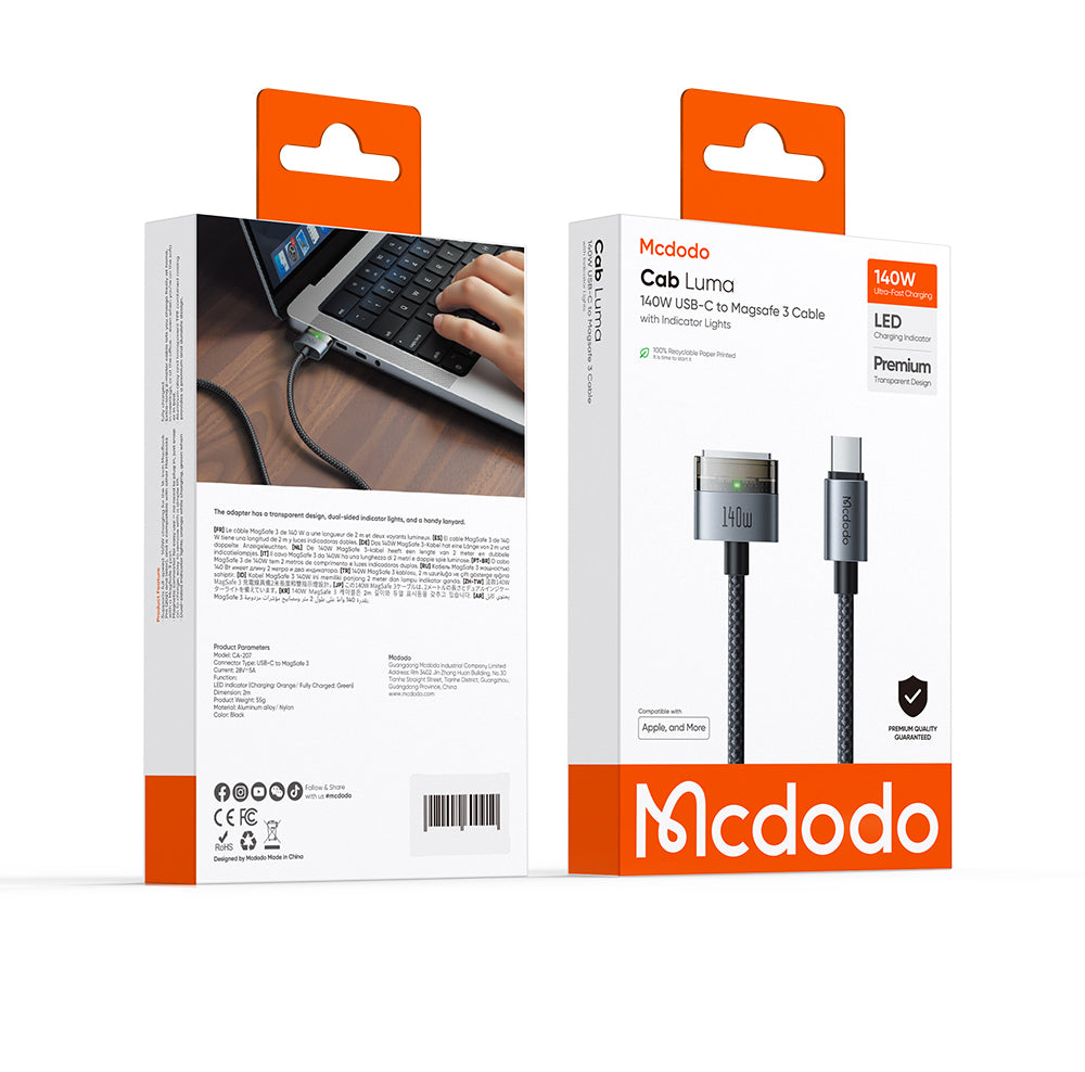 Mcdodo 140W USB-C to Magsafe 3 Magnetic Cable with LED 2m
