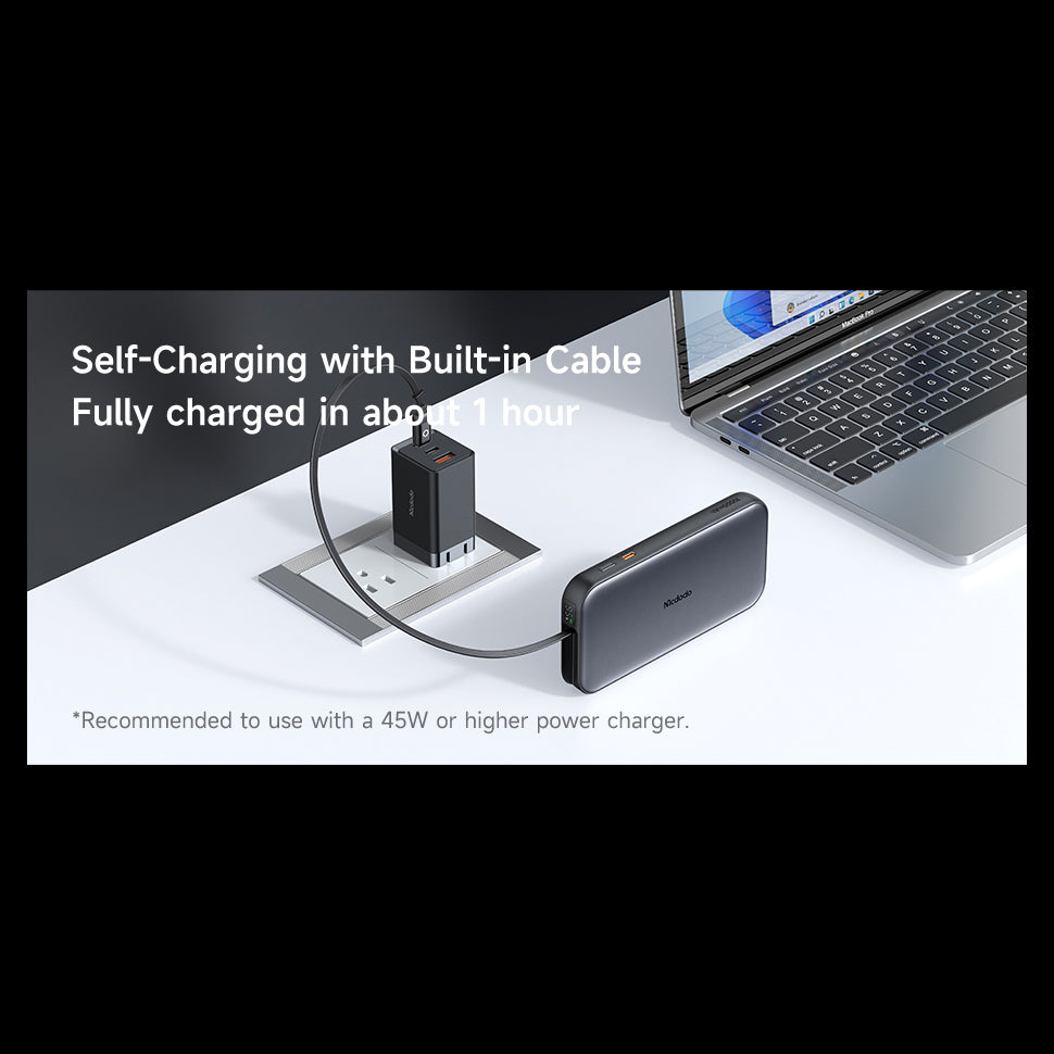 Mcdodo 45W LED Display  Power Bank 10000mAh Built-in USB-C Retractable Cable