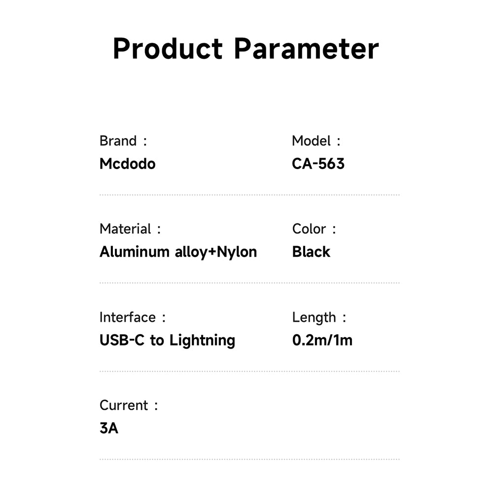 Mcdodo CA-5631 36W 3A Type-C to Lightning Charging and Data Cable