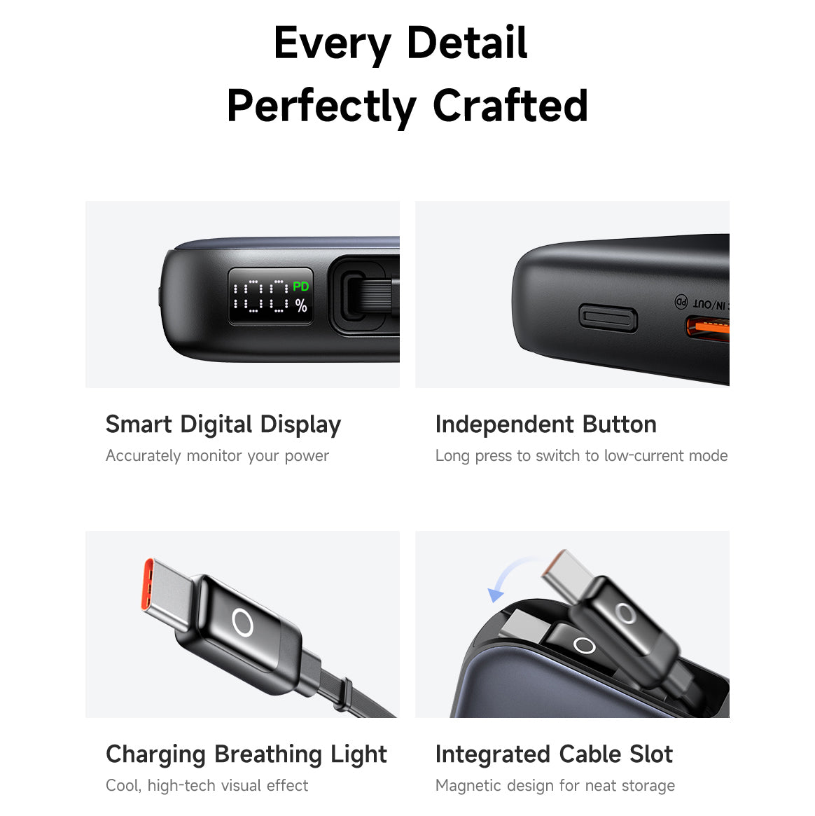 Mcdodo 45W LED Display  Power Bank 10000mAh Built-in USB-C Retractable Cable