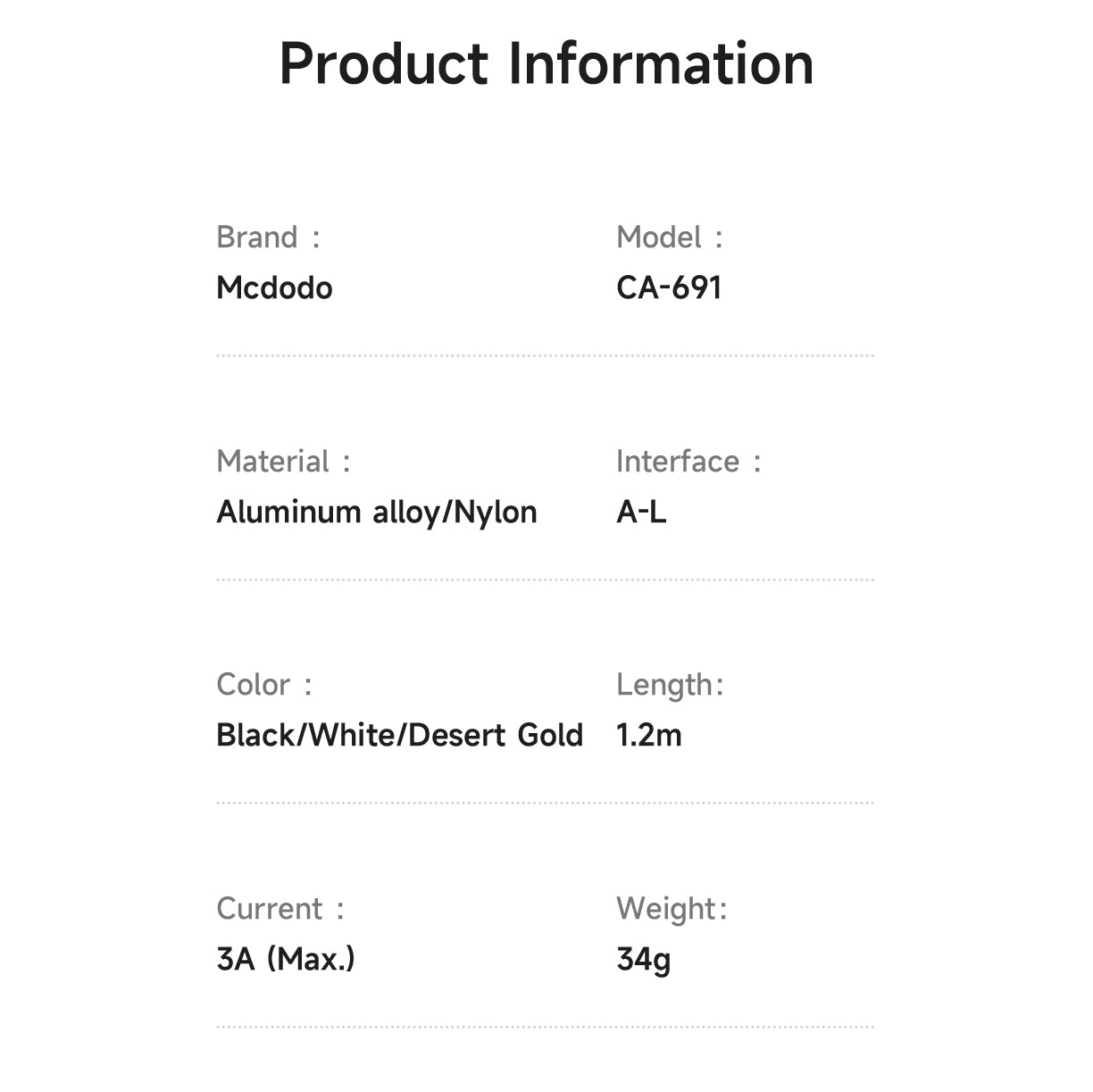 Mcdodo Lightning Transparent Cable with Charging Light 1.2m