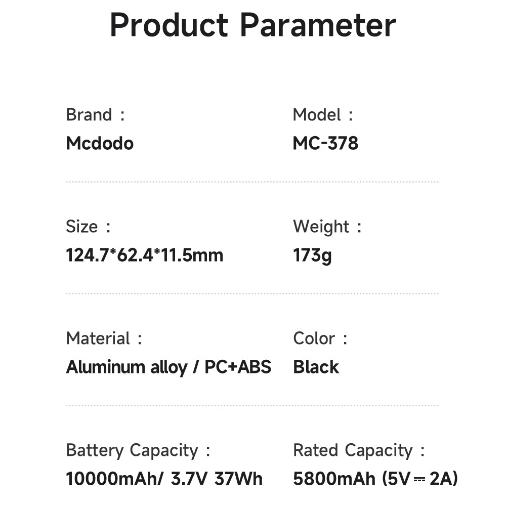 Mcdodo 20W Metal Ultra-Thin 10000mAh 2C Power Bank