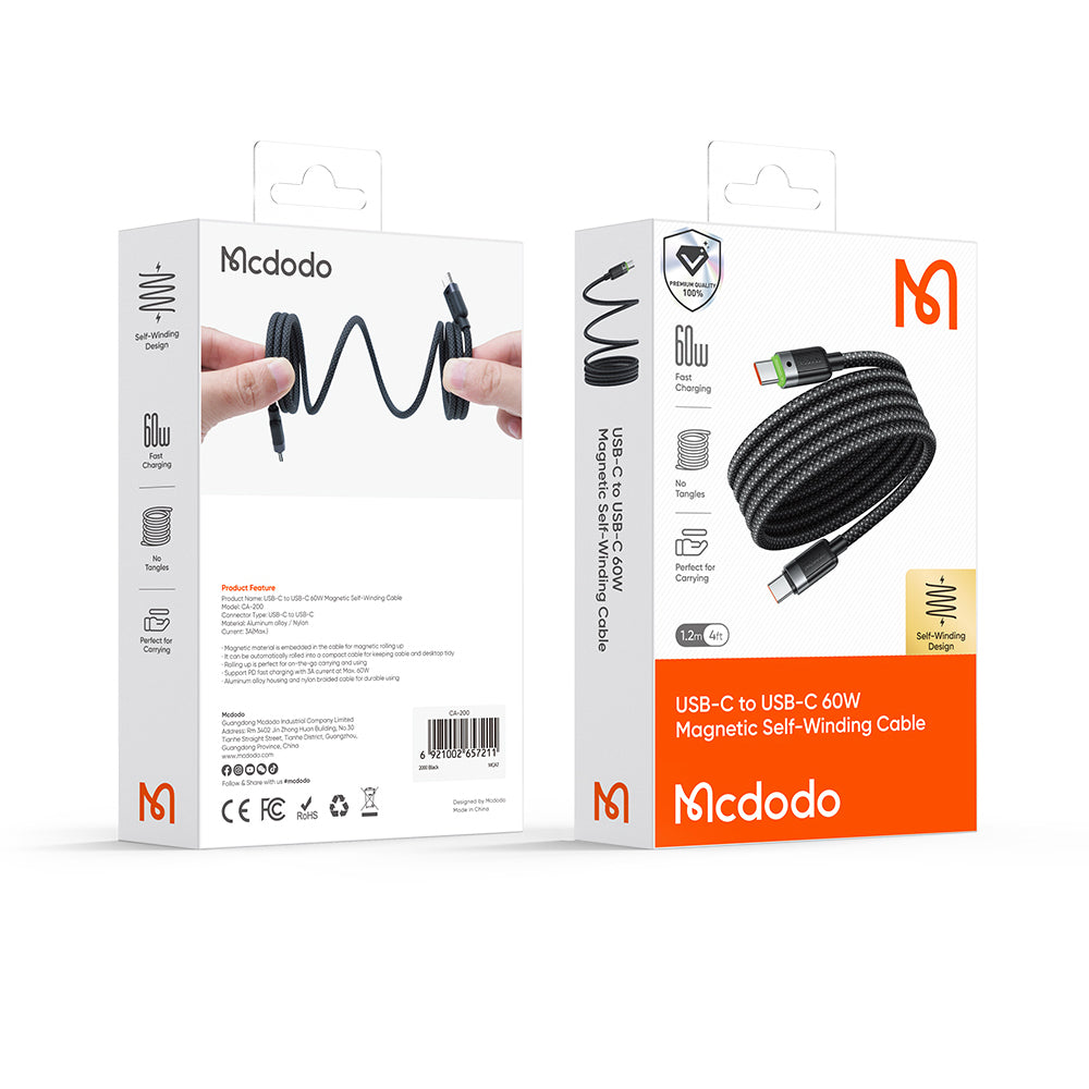 Mcdodo USB-C to USB-C 60W Magnetic Self-Winding Data Cable 1.2m