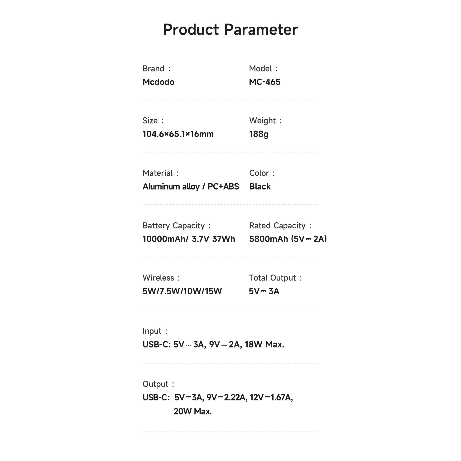 Mcdodo 20W Magnetic Wireless Metal Ultra-Thin 10000mAh 1C Power Bank