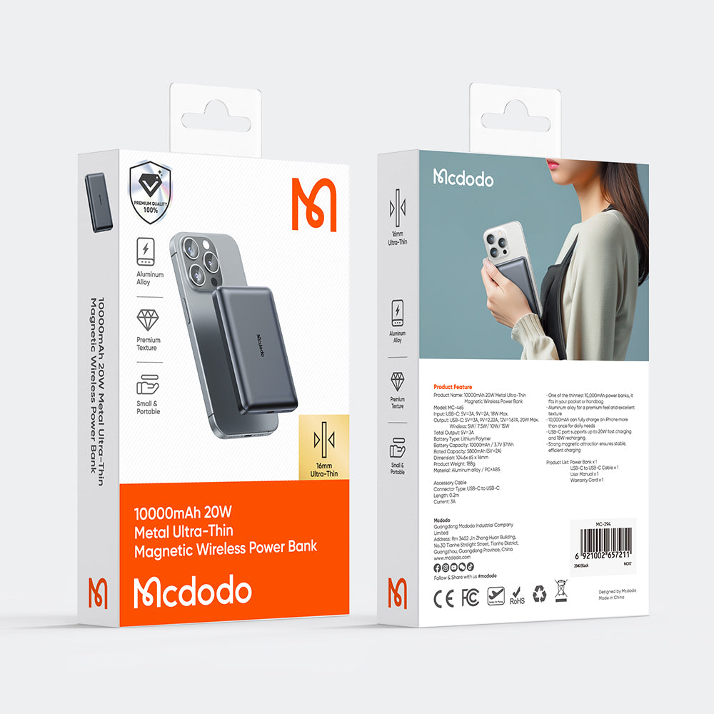 Mcdodo 20W Magnetic Wireless Metal Ultra-Thin 10000mAh 1C Power Bank