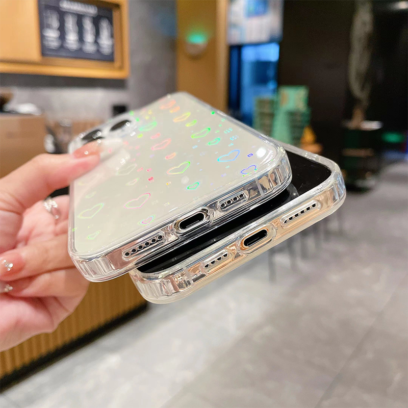 Holographic Transparent Rainbow Gradient Laser Hearts Case iPhone 12 Series