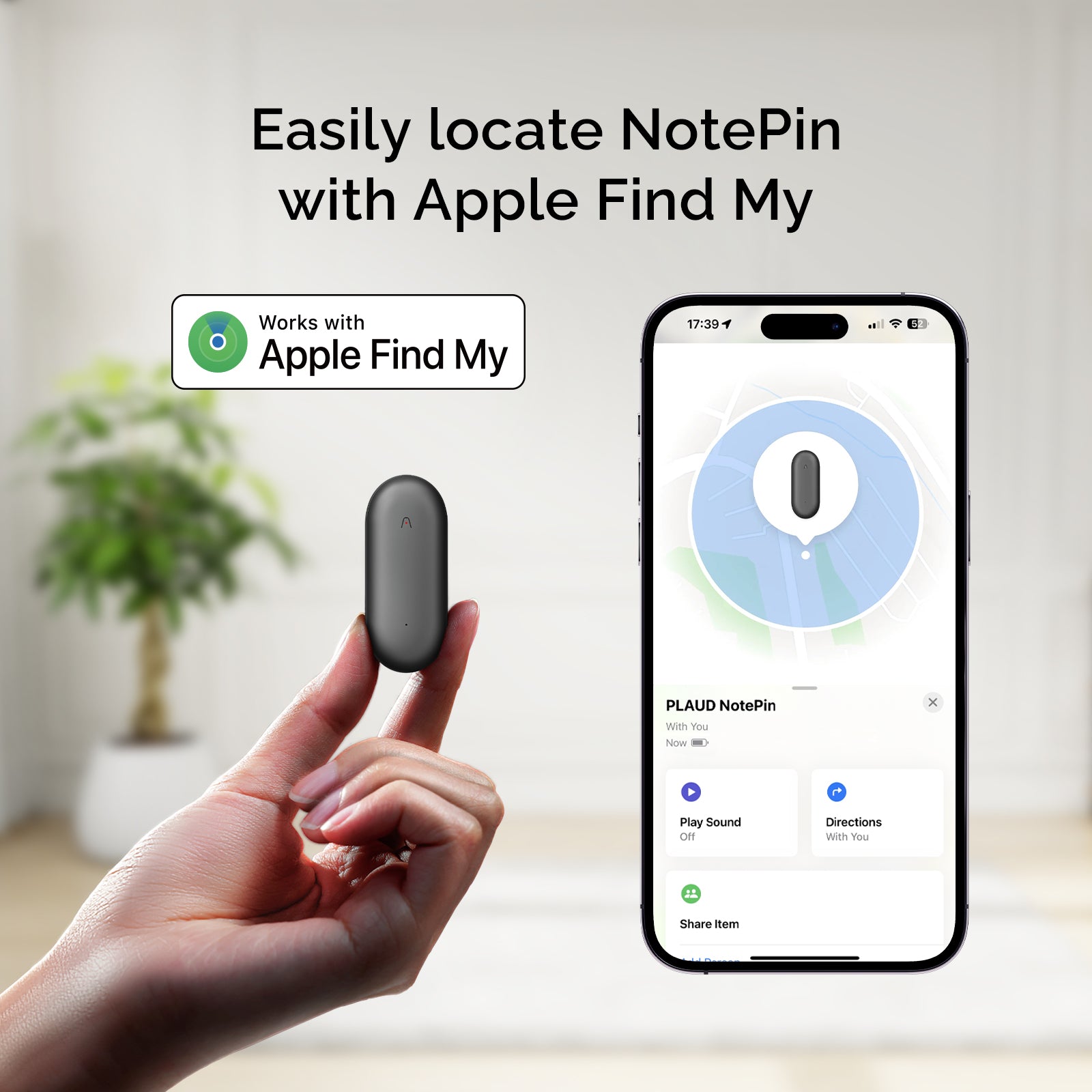 Plaud NotePin Voice Recorder, AI Voice Recorder, AI Note Taker, AI Transcribe & Summarize, Support 112 Languages, for Meetings, Lectures, Professionals, Teams, Cosmic Gray, Non-S Version