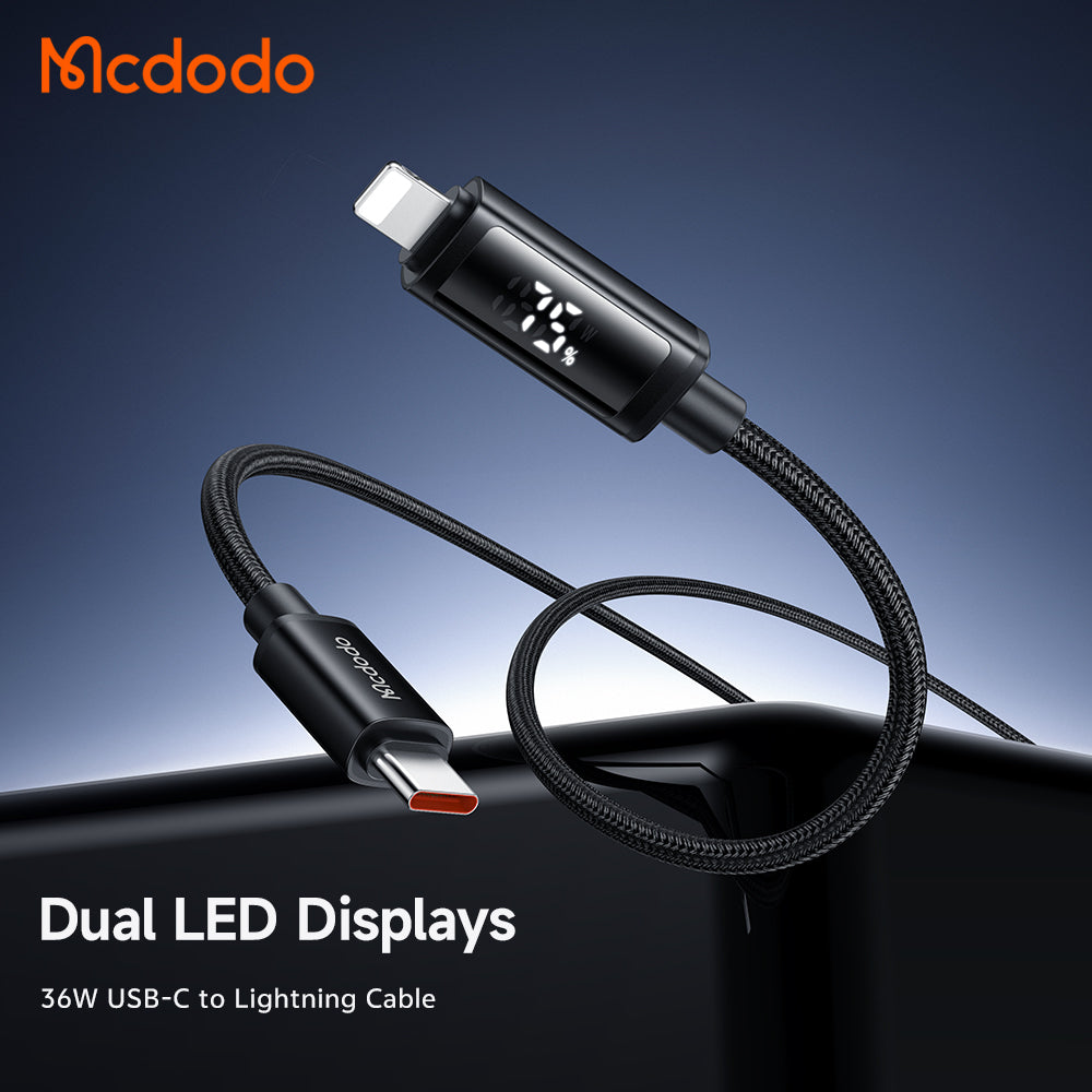 Mcdodo Dual LED Displays 36W USB-C to Lightning Cable 1.2m (Power Display&Battery Level Display for iPhone/iPad switching every 3 seconds)