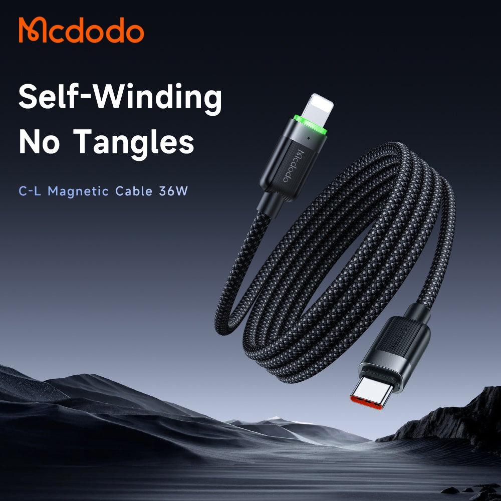 Mcdodo USB-C to Lightning 36W Magnetic Self-Winding Data Cable 1.2m