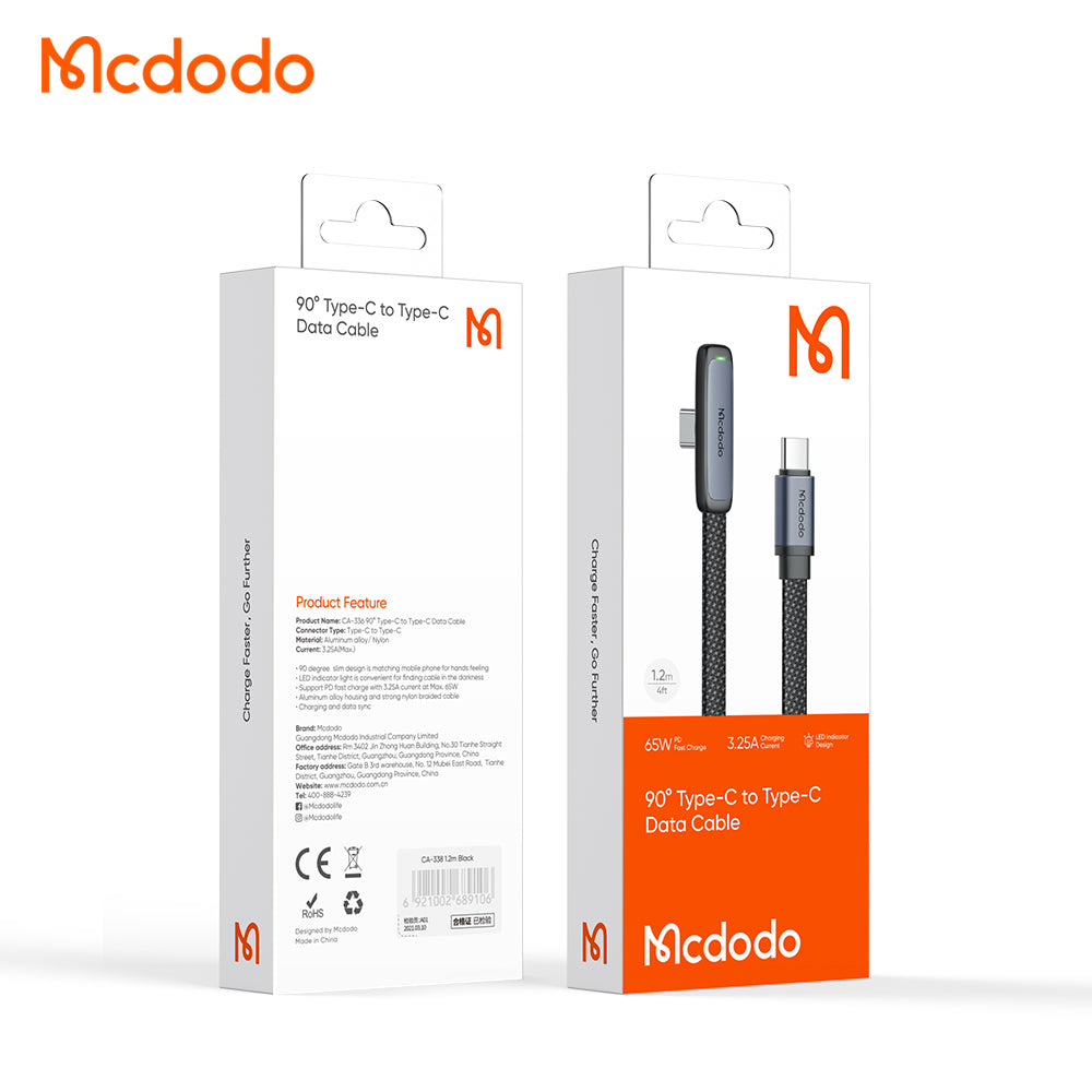 Mcdodo 90 Degree 65W Type-C to Type-C Data Cable