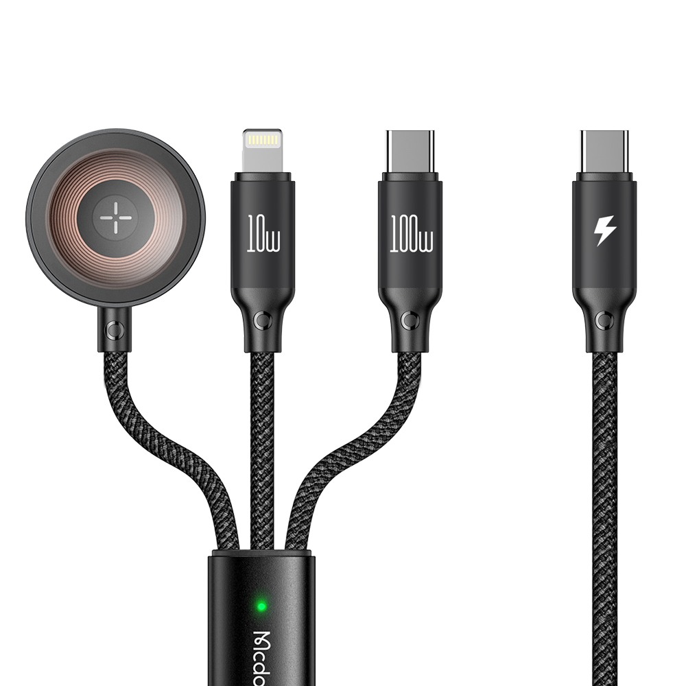 Mcdodo 3 in1 100W USB-C to Type-C and Lightning+ Wireless Charger for Apple Watch Cable 1.2m
