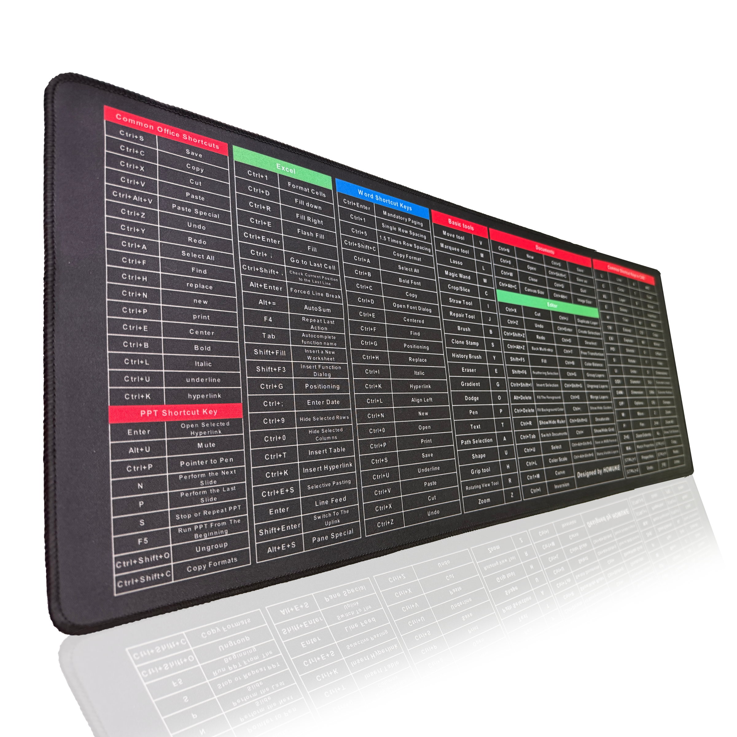 Excel Shortcut Keys Desk Mat and Gaming Mouse Pad