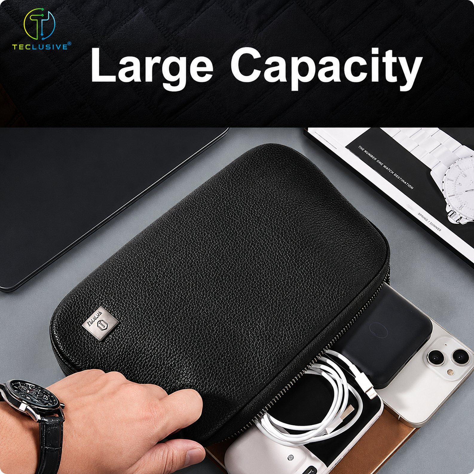 WiWU Fingerprint Lock Leather Clutch Bag, Travel Organizer D2