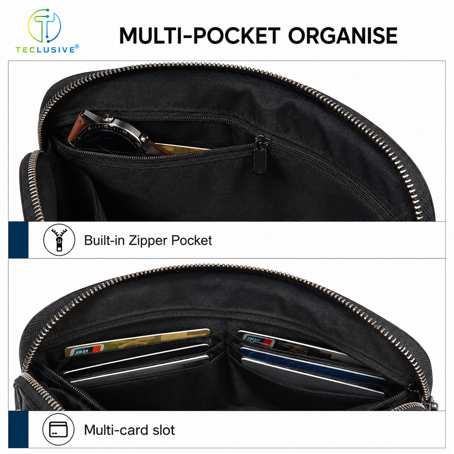 WiWU Fingerprint Lock Leather Clutch Bag, Travel Organizer D2