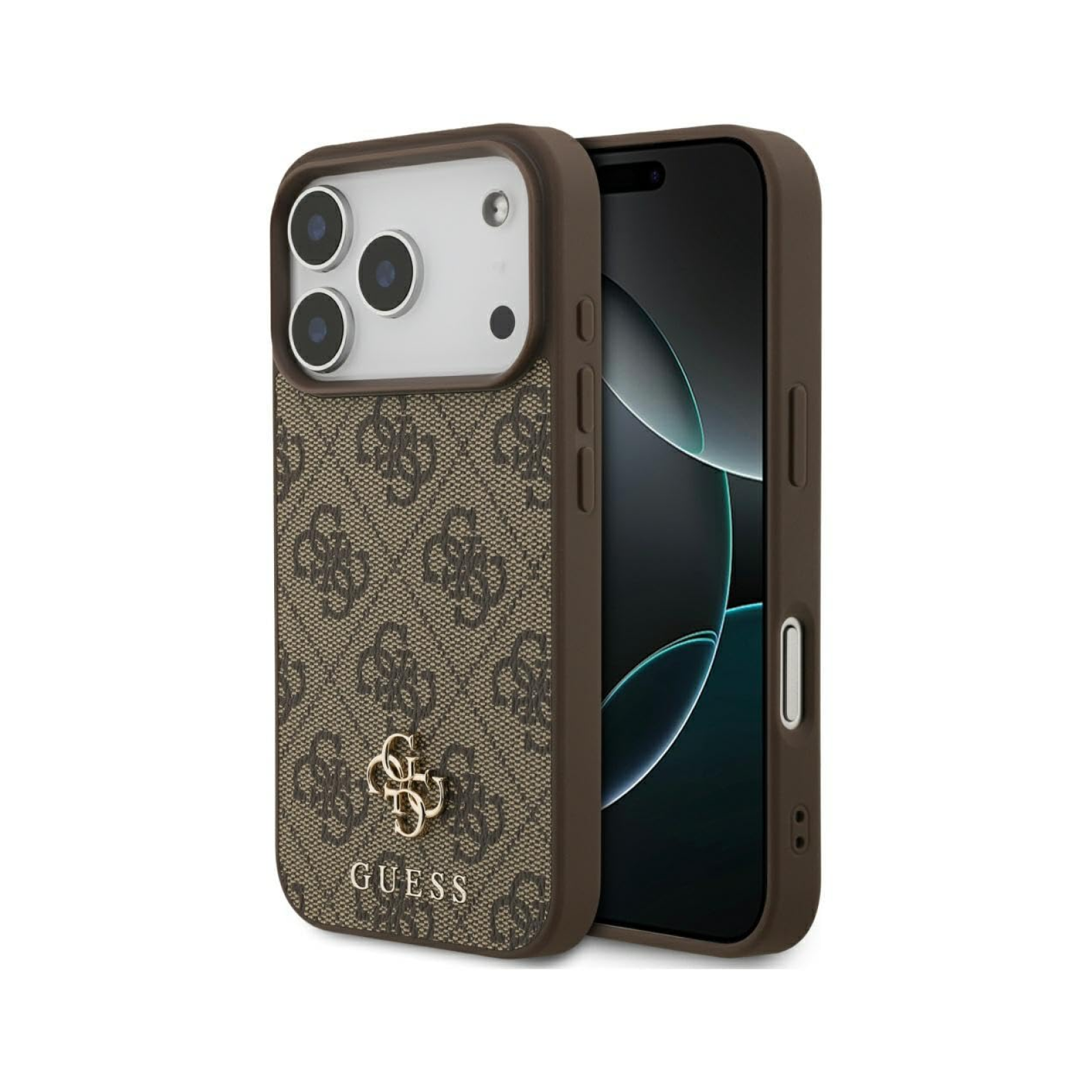 CG MOBILE Guess [Official Licensed] Protective Case Designed for iPhone 17 Pro |Magnetic Compatible|4G Pu Leather Case with Small 4G & Classic Metal Logos -Brown