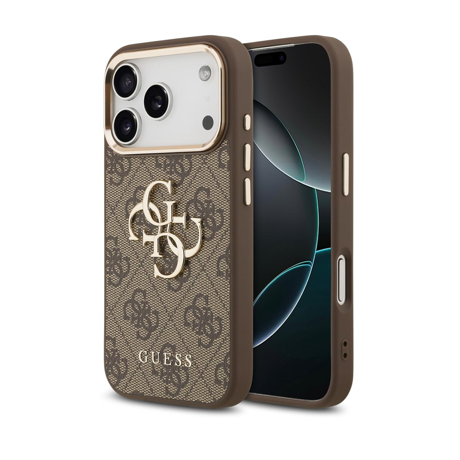 CG MOBILE Guess [Official Licensed] Protective Case Designed for iPhone 17 Pro | 4G Pu Leather Case with Big 4G & Classic Logo & Gold Metal Camera Frame - Brown