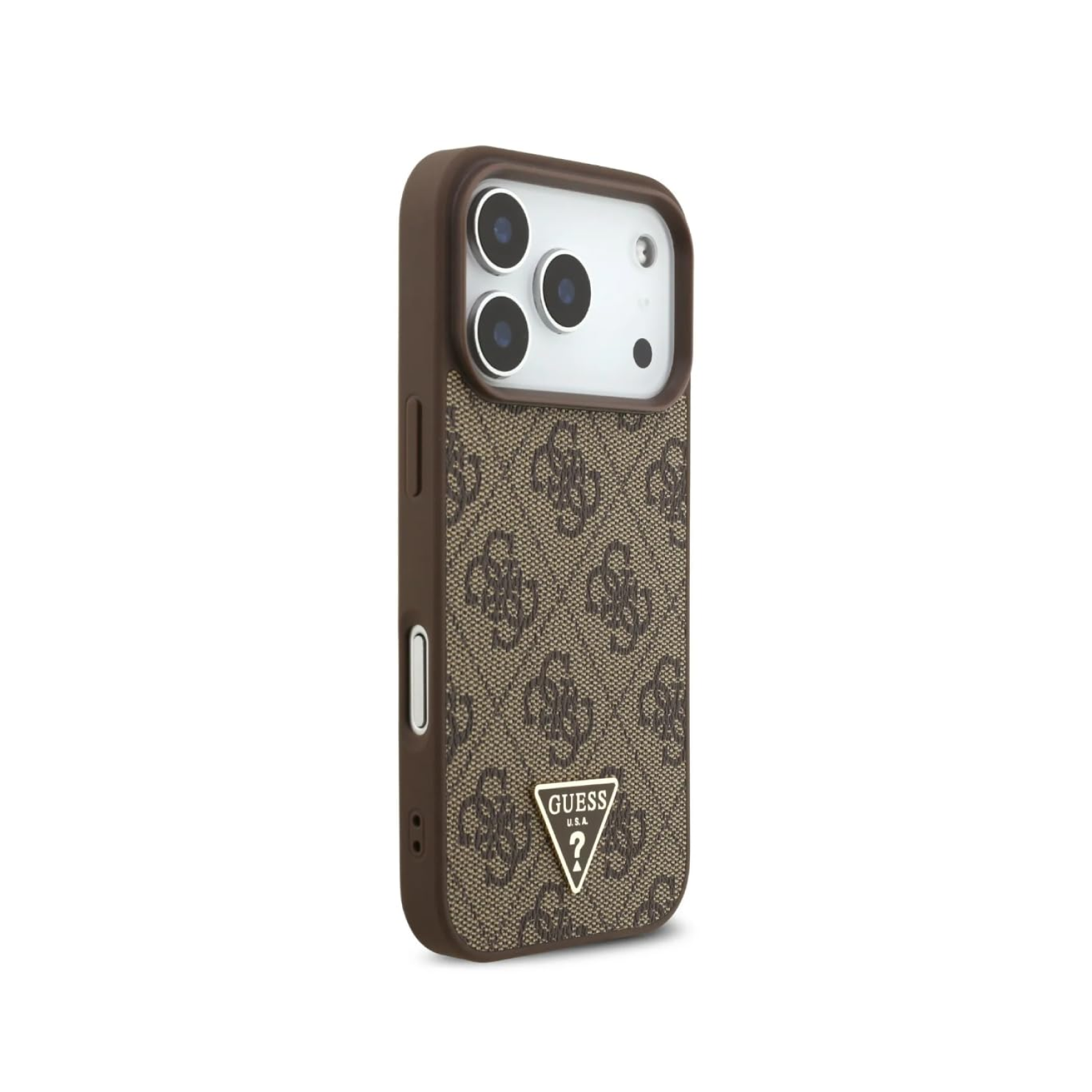 CG MOBILE Guess [Official Licensed] Protective Case Designed for iPhone 17 Pro |Magnetic Compatible|4G Pu Leather Case with Strap & Triangle Logo -Brown