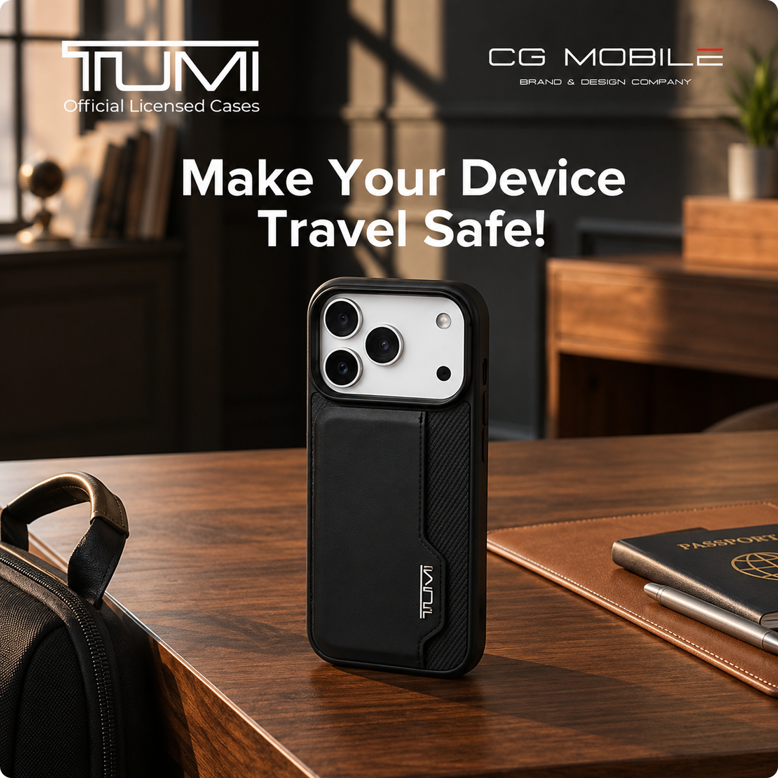 CG MOBILE TUMI [Official Licensed] Protective Case Designed for iPhone 17 Pro Max |Perforated Leather Hard Case with Vertical Card Slot -Black