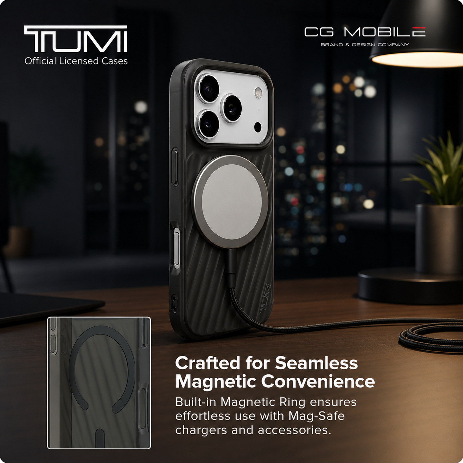 CG MOBILE TUMI [Official Licensed] Protective Case Designed for iPhone 17 Pro | Magnetic Compatible | Transparent Pc/TPU 19 Degree Case -Matte Black