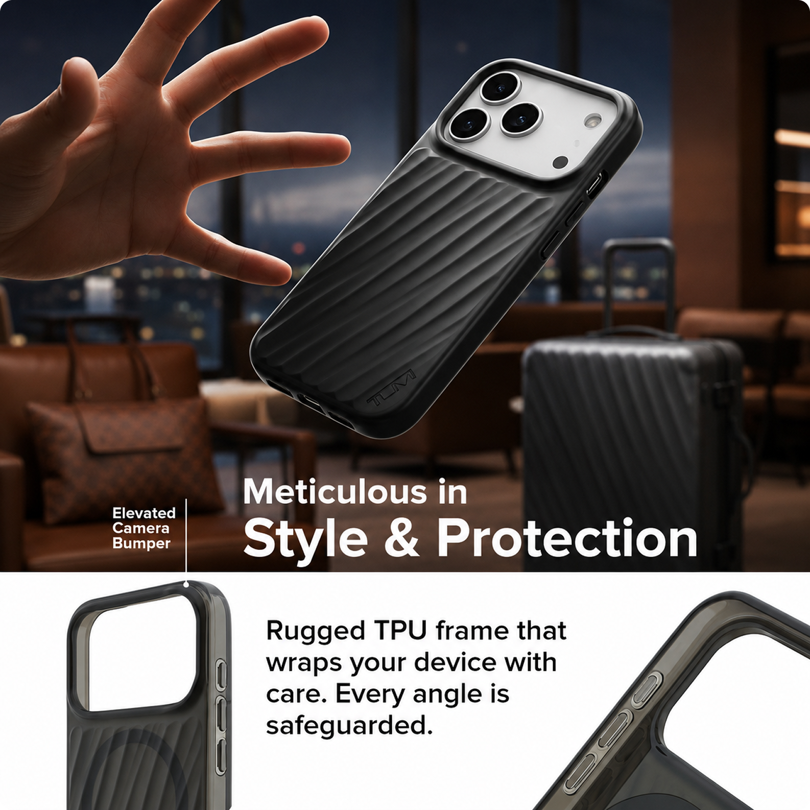 CG MOBILE TUMI [Official Licensed] Protective Case Designed for iPhone 17 Pro | Magnetic Compatible | Transparent Pc/TPU 19 Degree Case -Matte Black