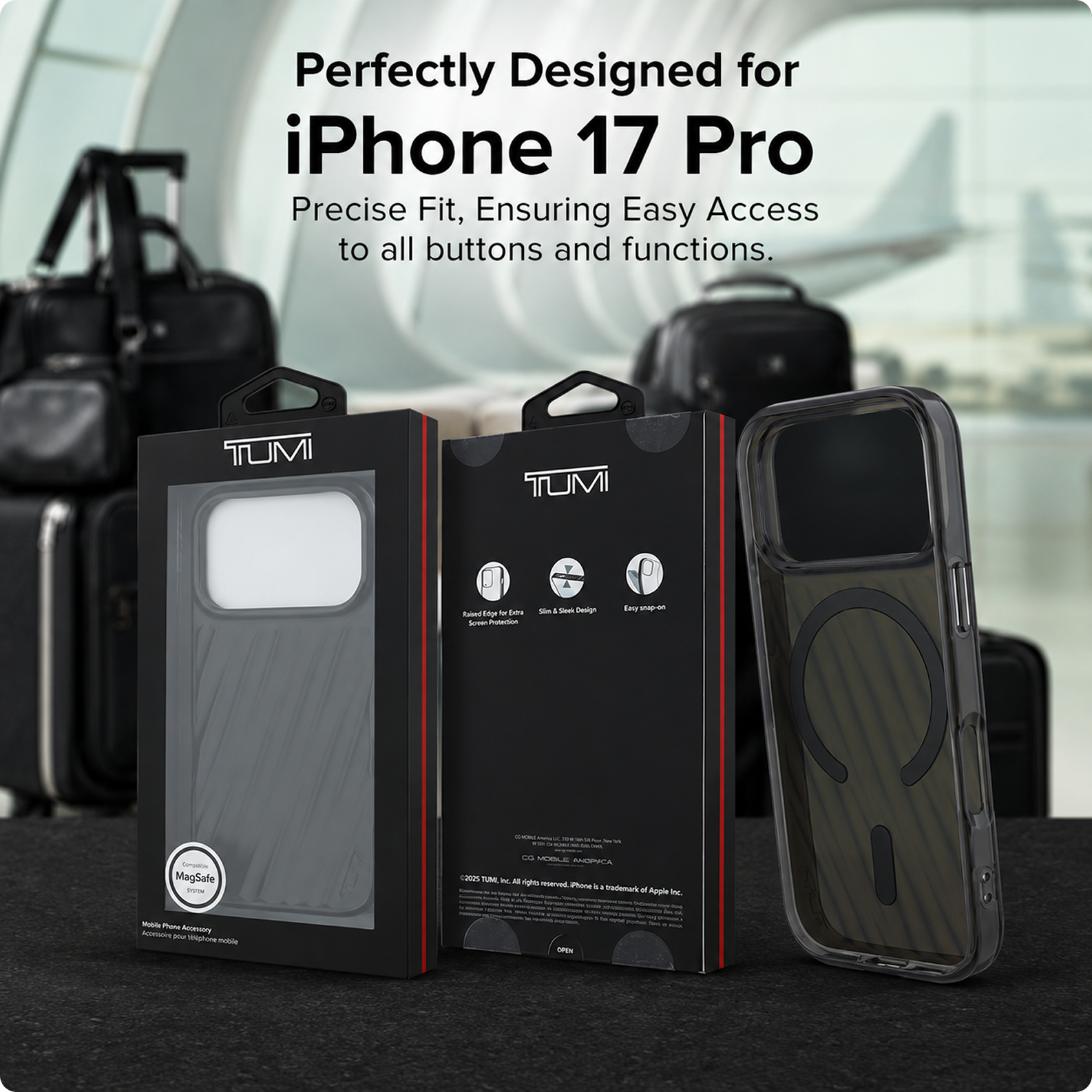 CG MOBILE TUMI [Official Licensed] Protective Case Designed for iPhone 17 Pro | Magnetic Compatible | Transparent Pc/TPU 19 Degree Case -Matte Black