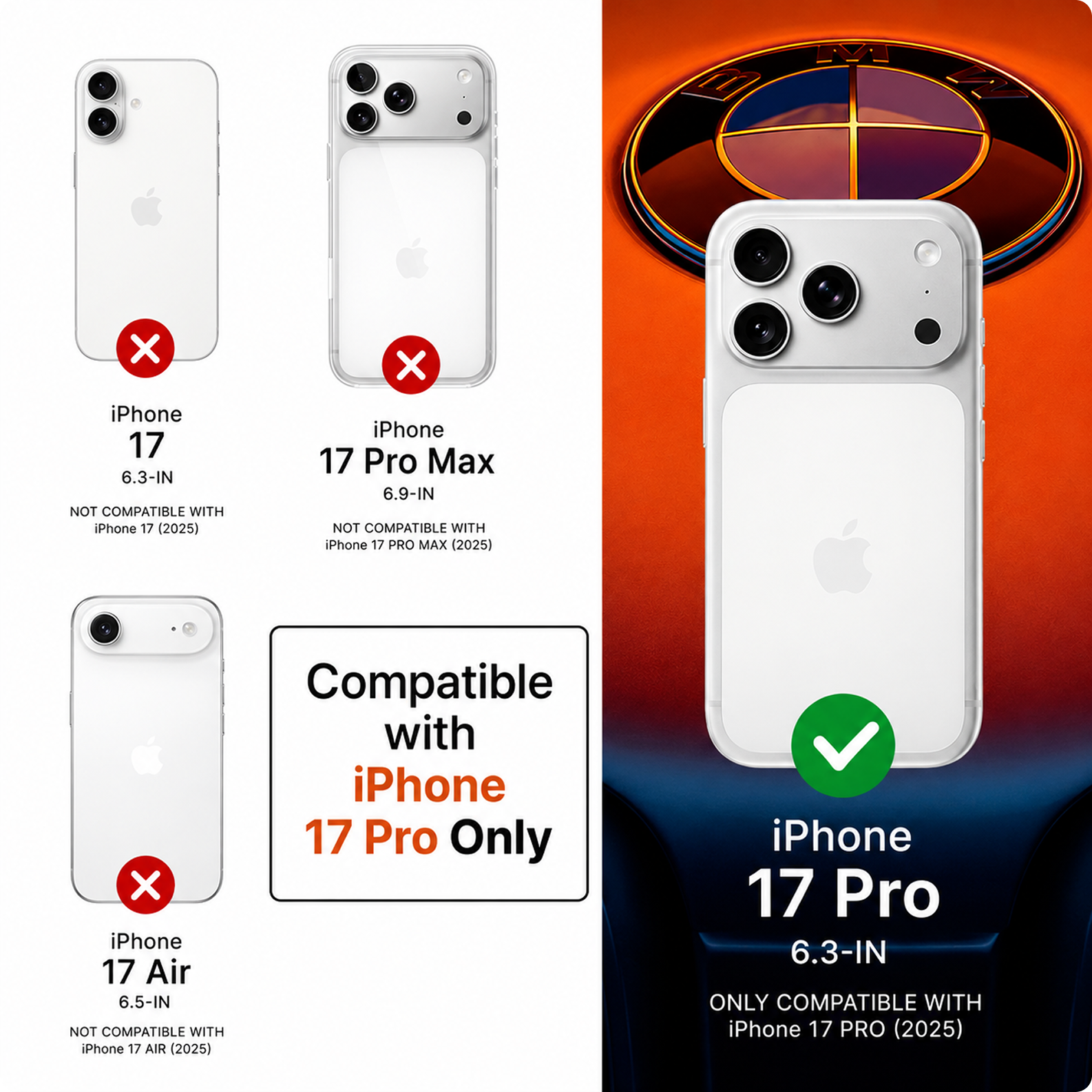 CG MOBILE BMW [Official Licensed] Protective Case Designed for iPhone 17 Pro |Motorsport Collection|IML Printed Case with Vertical Stripes - Black