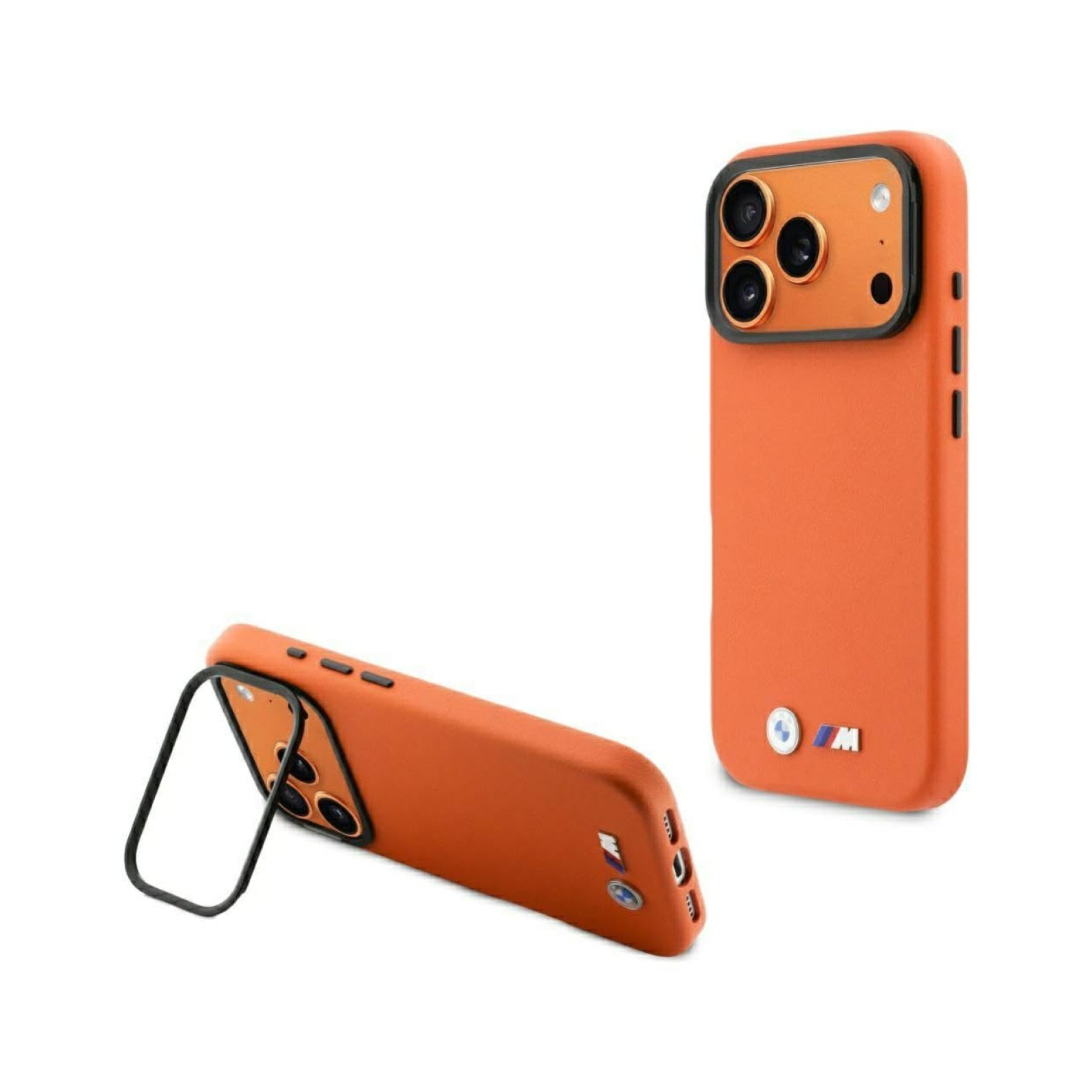 CG MOBILE BMW [Official Licensed] Protective Case Designed for iPhone 17 Pro |Magnetic Compatible| M Collection |Full Wrapped Pu Leather Case Metal Camera Ring & Buttons with Metal Logos - Orange