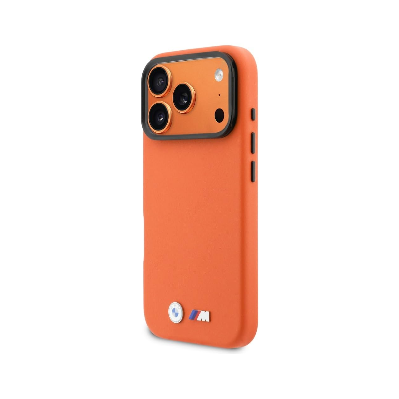 CG MOBILE BMW [Official Licensed] Protective Case Designed for iPhone 17 Pro |Magnetic Compatible| M Collection |Full Wrapped Pu Leather Case Metal Camera Ring & Buttons with Metal Logos - Orange