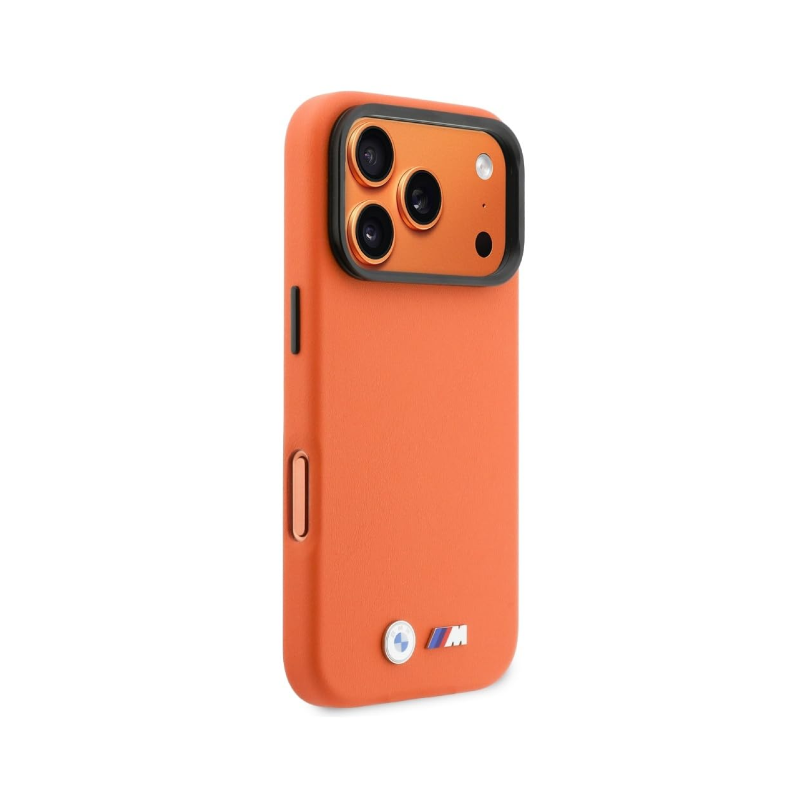 CG MOBILE BMW [Official Licensed] Protective Case Designed for iPhone 17 Pro |Magnetic Compatible| M Collection |Full Wrapped Pu Leather Case Metal Camera Ring & Buttons with Metal Logos - Orange