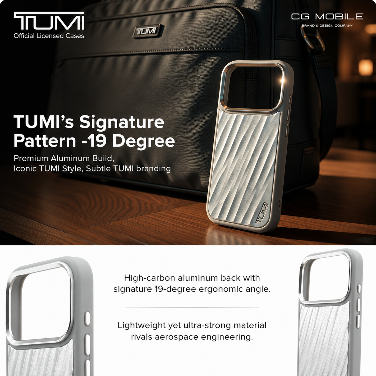 CG MOBILE TUMI [Official Licensed] Protective Case Designed for iPhone 17 Pro (2025) | HC Aluminum 19 Degree Case - Silver