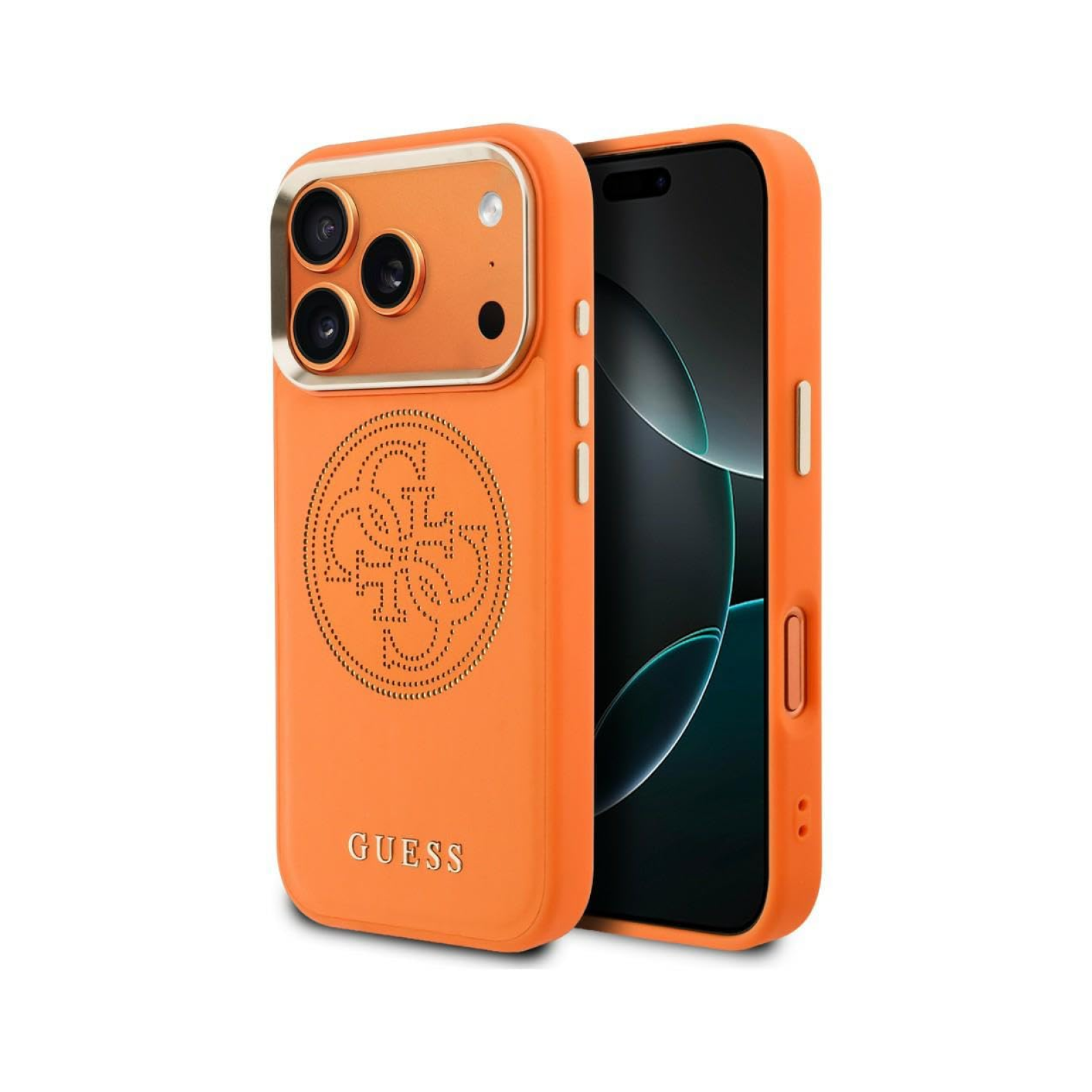 CG MOBILE Guess [Official Licensed] Protective Case Designed for iPhone 17 Pro | Magnetic Compatible | 4G PU Leather with Perforated Case - Orange