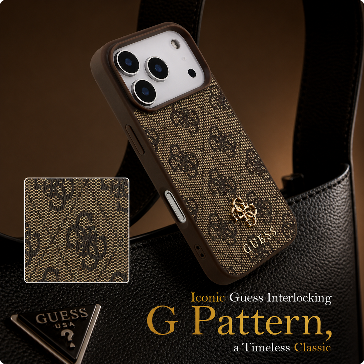 CG MOBILE Guess [Official Licensed] Protective Case Designed for iPhone 17 Pro Max |Magnetic Compatible|4G Pu Leather Case with Small 4G & Classic Metal Logos -Brown