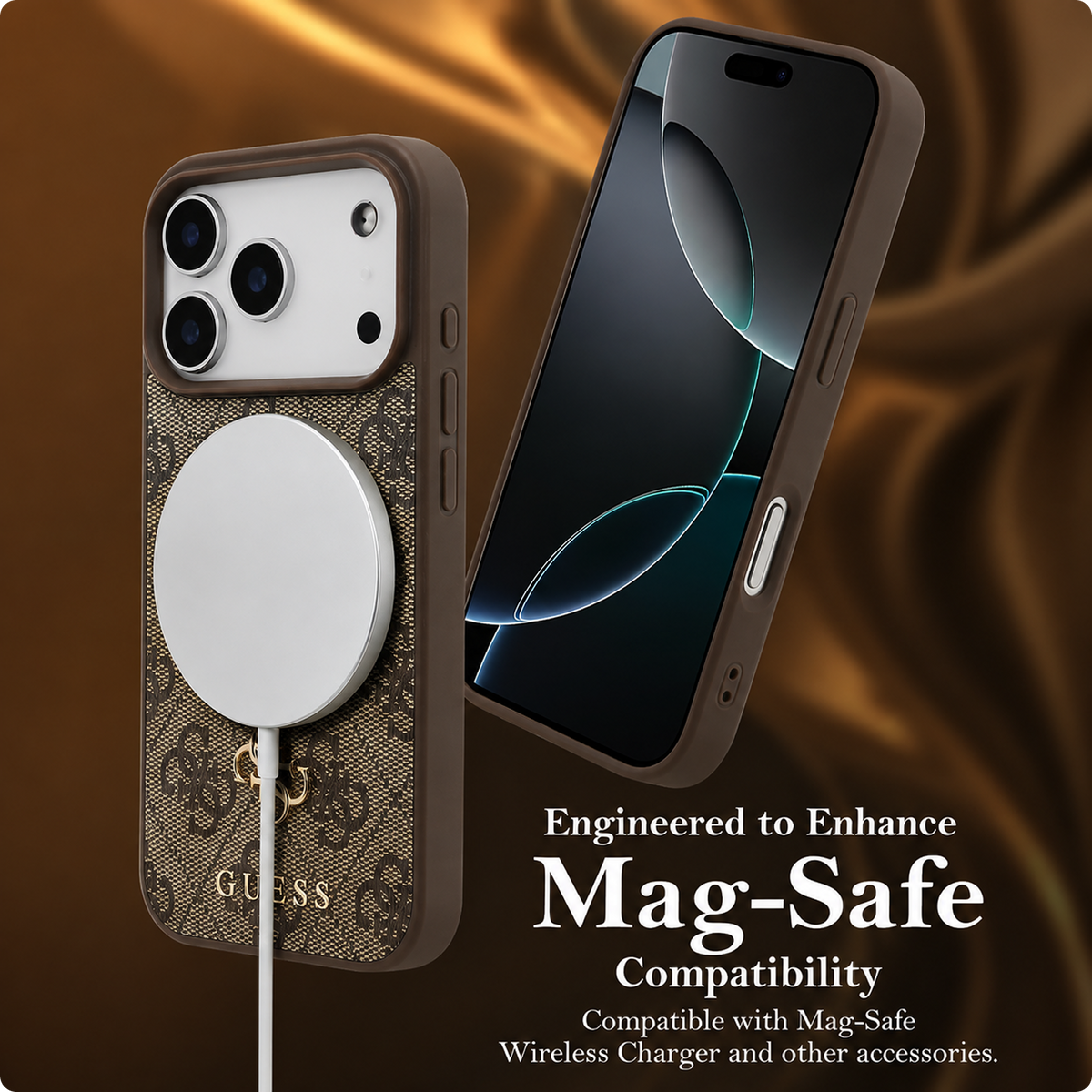 CG MOBILE Guess [Official Licensed] Protective Case Designed for iPhone 17 Pro Max |Magnetic Compatible|4G Pu Leather Case with Small 4G & Classic Metal Logos -Brown