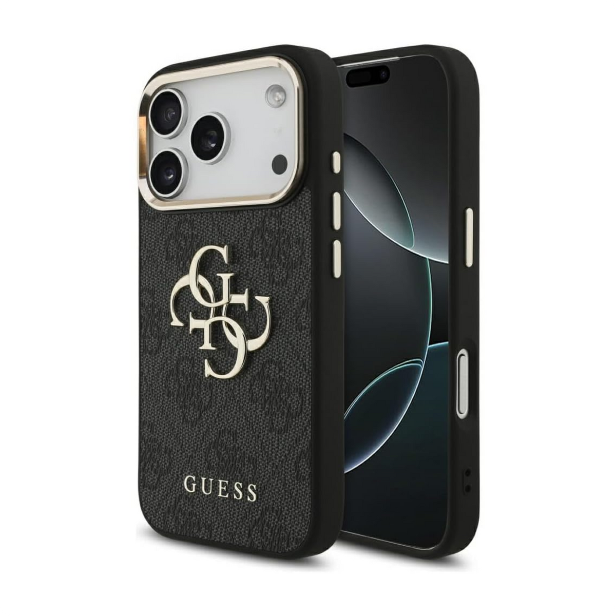 CG MOBILE Guess [Official Licensed] Protective Case Designed for iPhone 17 Pro Max | 4G Pu Leather Case with Big 4G & Classic Logo & Gold Metal Camera Frame -Black