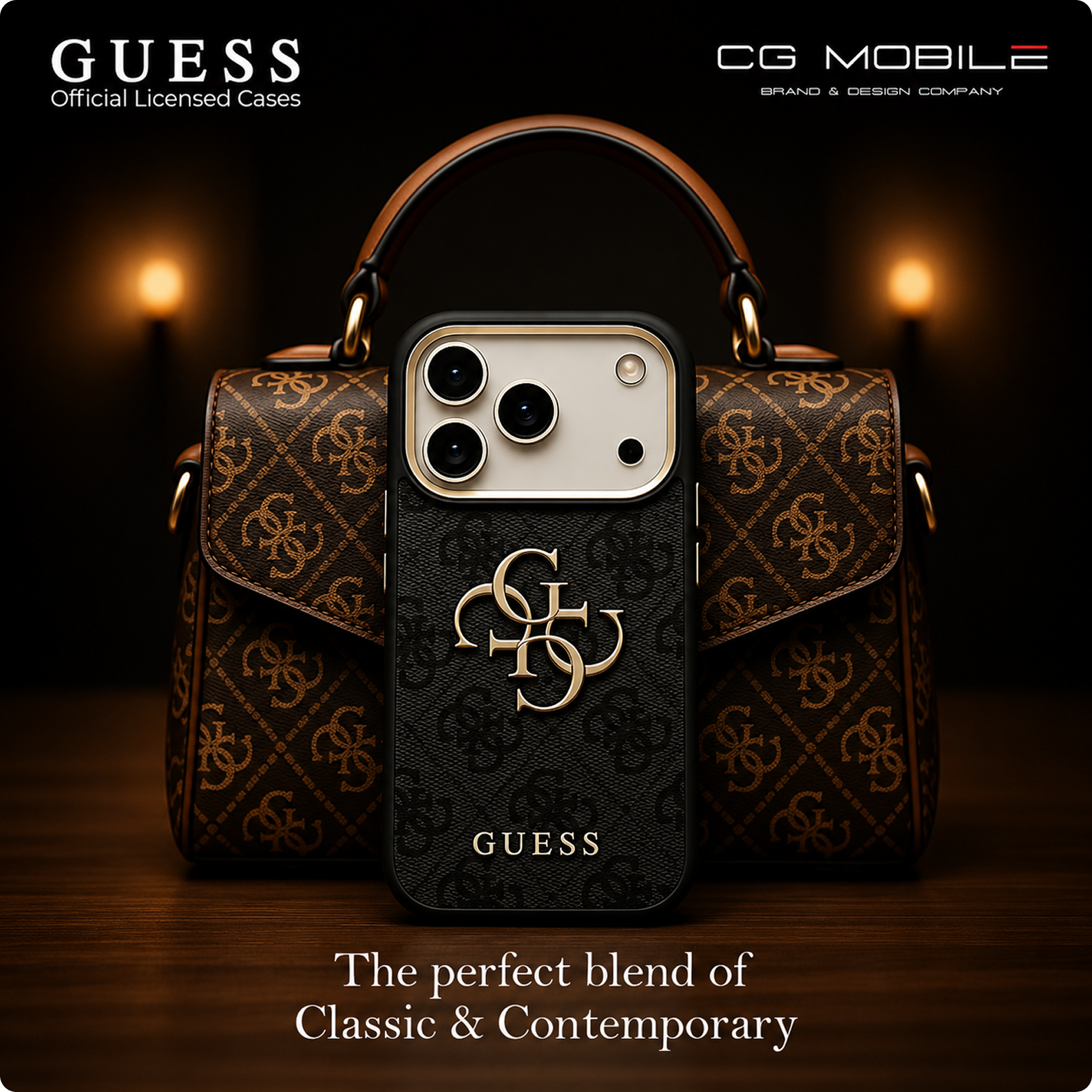 CG MOBILE Guess [Official Licensed] Protective Case Designed for iPhone 17 Pro Max | 4G Pu Leather Case with Big 4G & Classic Logo & Gold Metal Camera Frame -Black