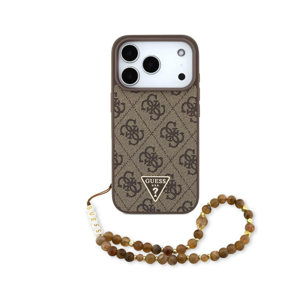 CG MOBILE Guess [Official Licensed] Protective Case Designed for iPhone 17 Pro Max |Magnetic Compatible|4G Pu Leather Case with Strap & Triangle Logo -Brown