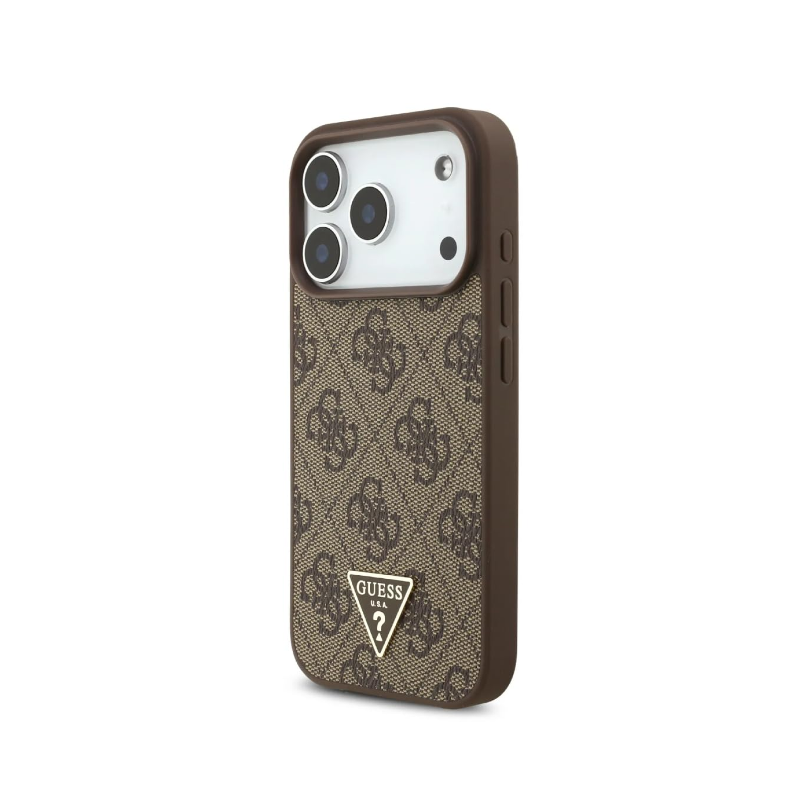 CG MOBILE Guess [Official Licensed] Protective Case Designed for iPhone 17 Pro Max |Magnetic Compatible|4G Pu Leather Case with Strap & Triangle Logo -Brown
