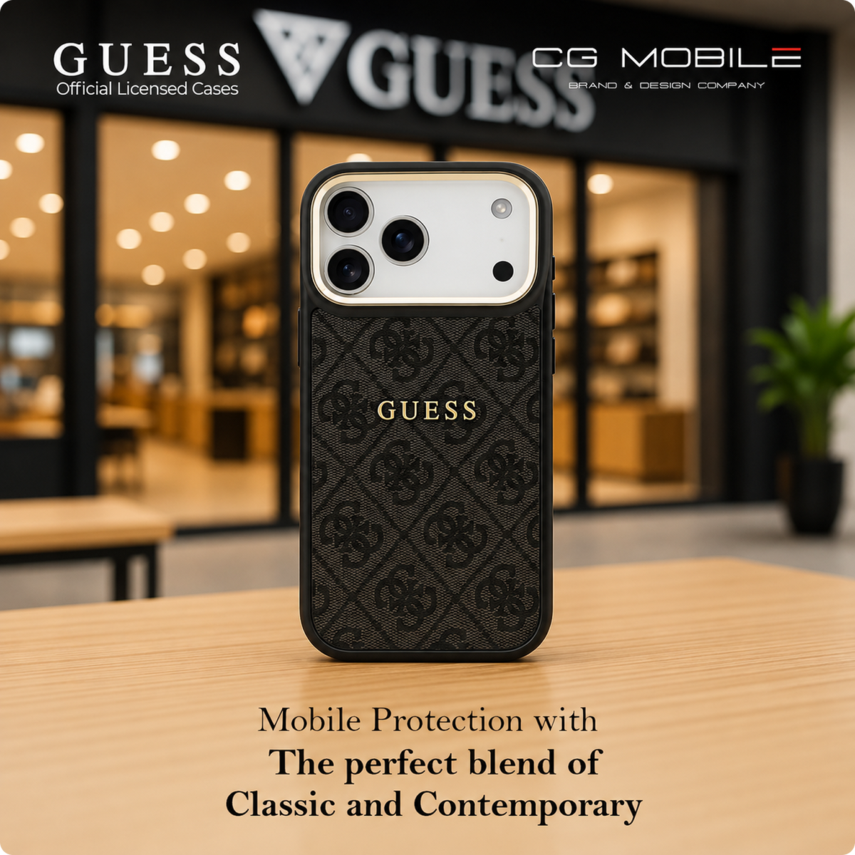 CG MOBILE Guess [Official Licensed] Protective Case Designed for iPhone 17 Pro Max |Magnetic Compatible|4G Pu Leather Case with Classic Logo & Gold Metal Camera Frame -Black