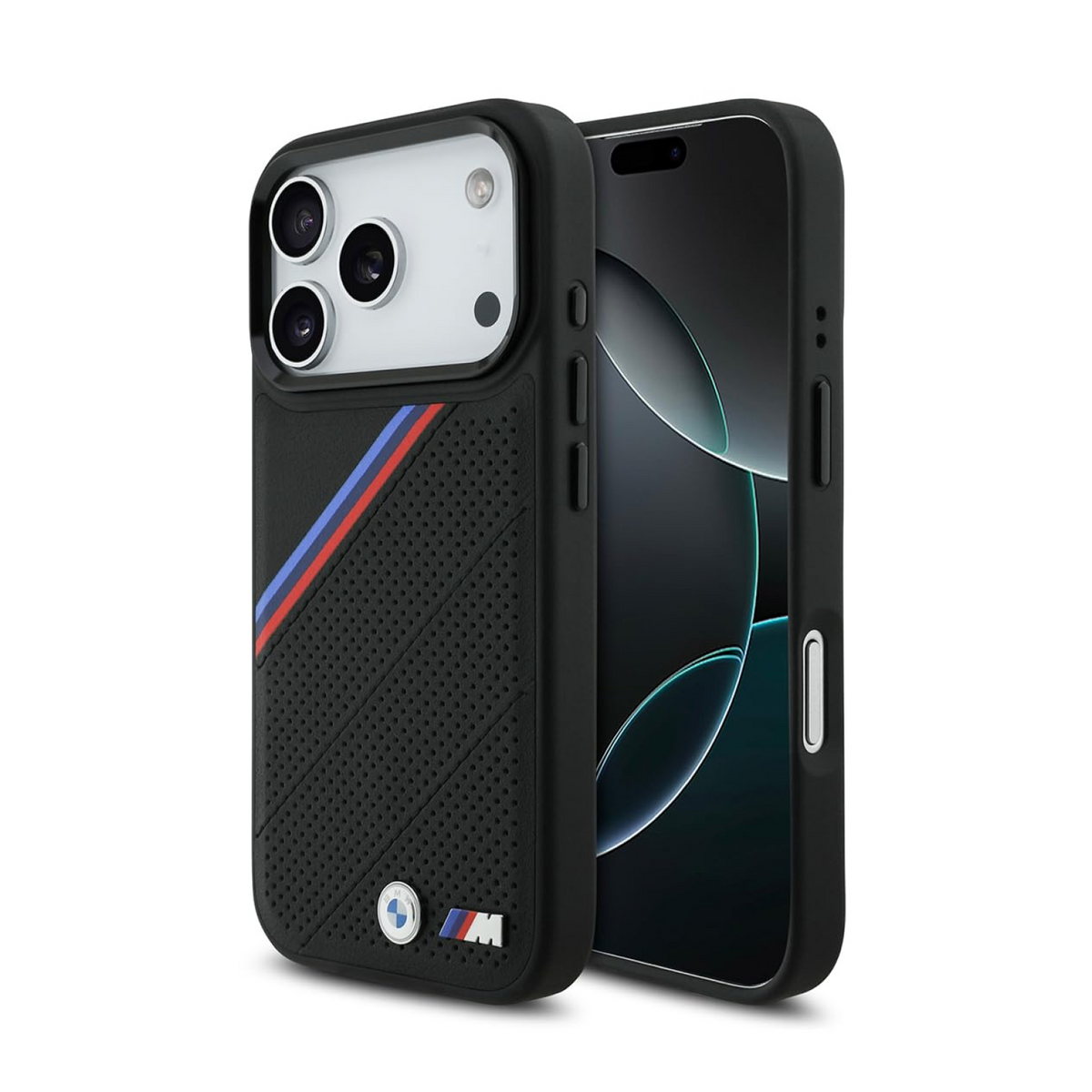 CG MOBILE BMW [Official Licensed] Protective Case Designed for iPhone 17 Pro Max |Magnetic Compatible|M Collection|Pu Leather Tricolor Slanted Stripes & Metal Logos -Black
