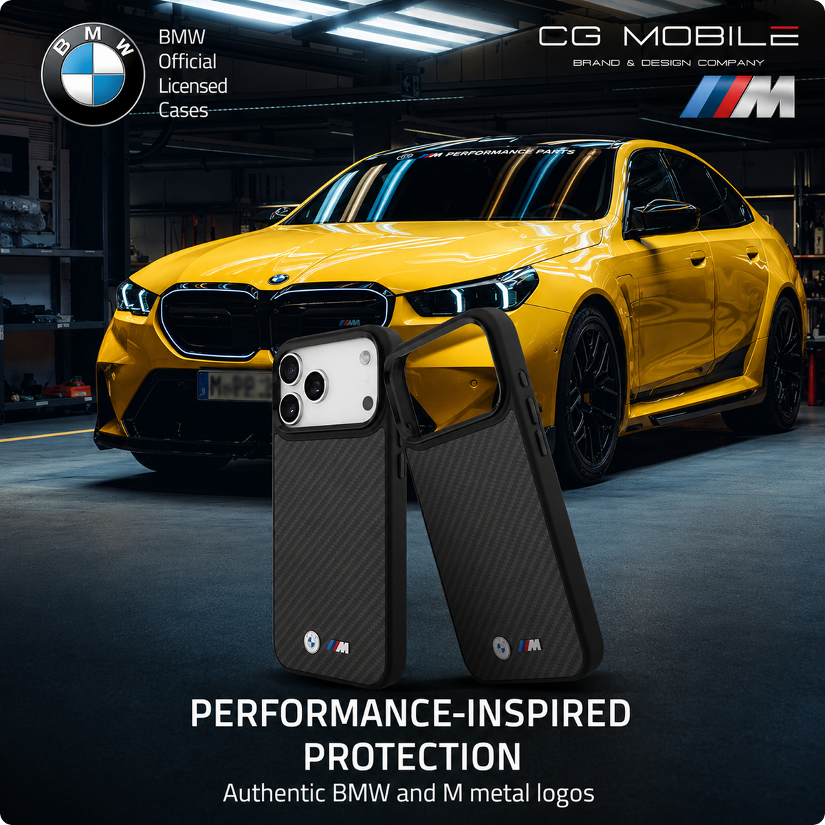CG MOBILE BMW [Official Licensed] Protective Case Designed for iPhone 17 Pro Max |Magnetic Compatible|M Collection|Kevlar Matt Case with Metal Logos -Black