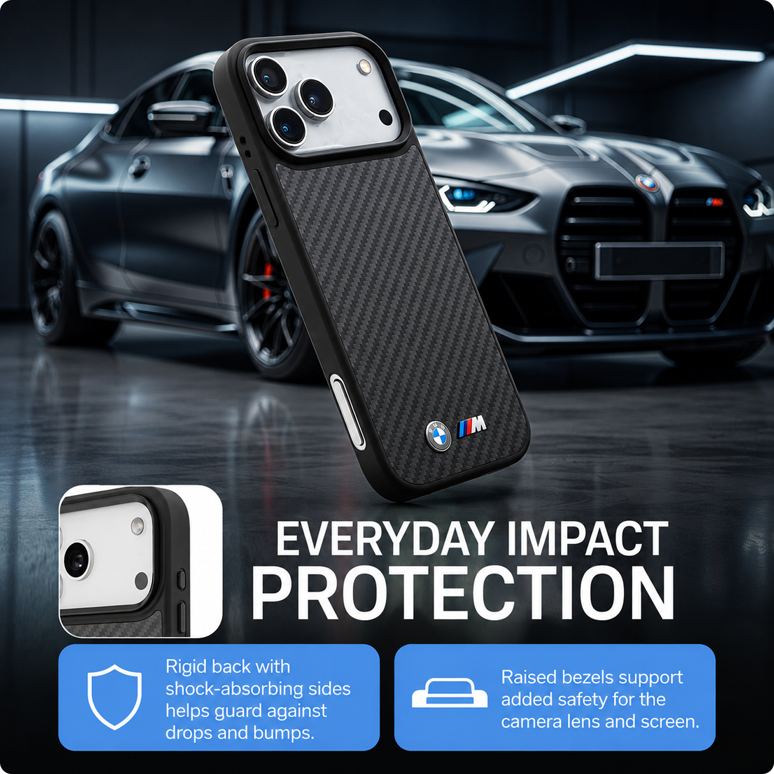 CG MOBILE BMW [Official Licensed] Protective Case Designed for iPhone 17 Pro Max |Magnetic Compatible|M Collection|Kevlar Matt Case with Metal Logos -Black