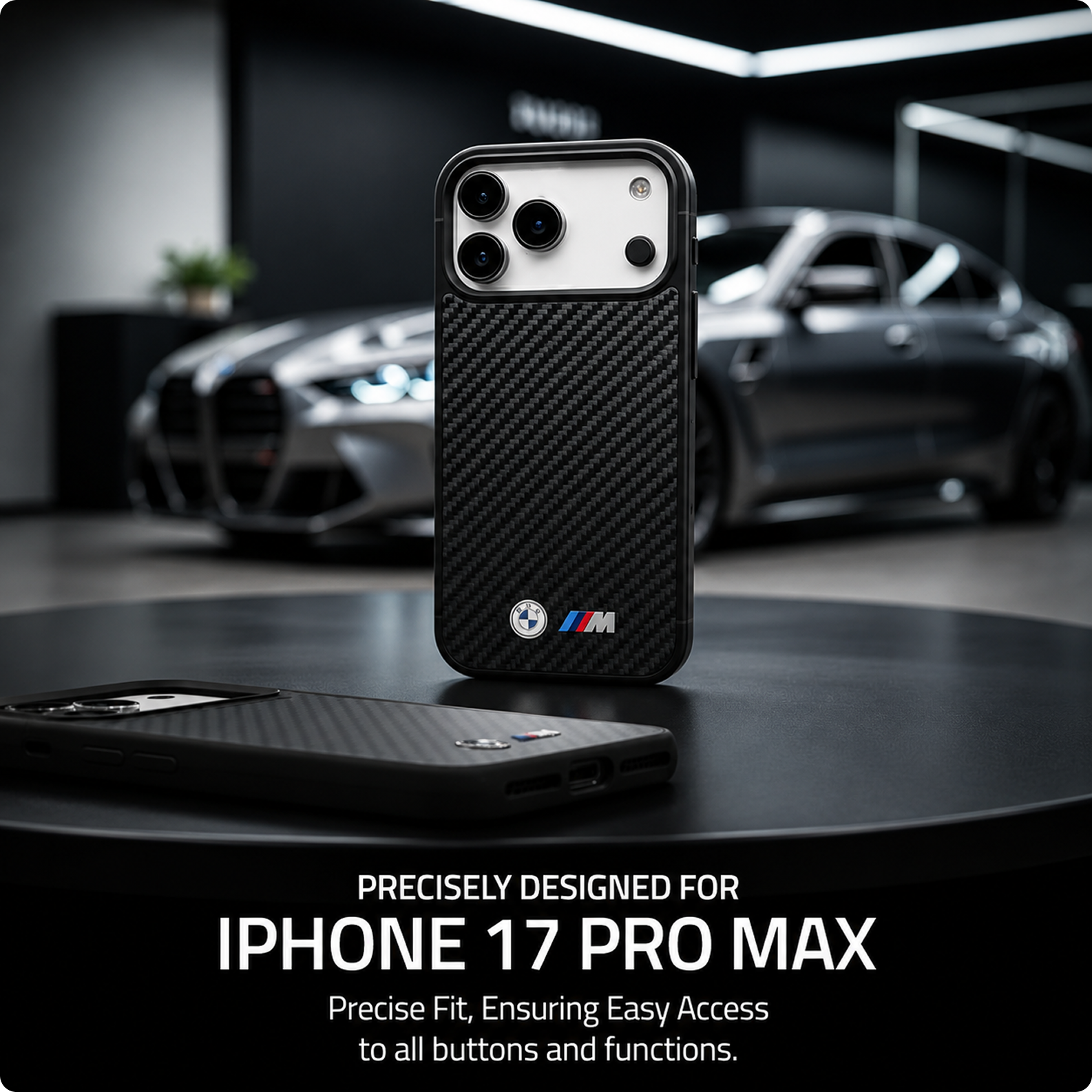 CG MOBILE BMW [Official Licensed] Protective Case Designed for iPhone 17 Pro Max |Magnetic Compatible|M Collection|Kevlar Matt Case with Metal Logos -Black
